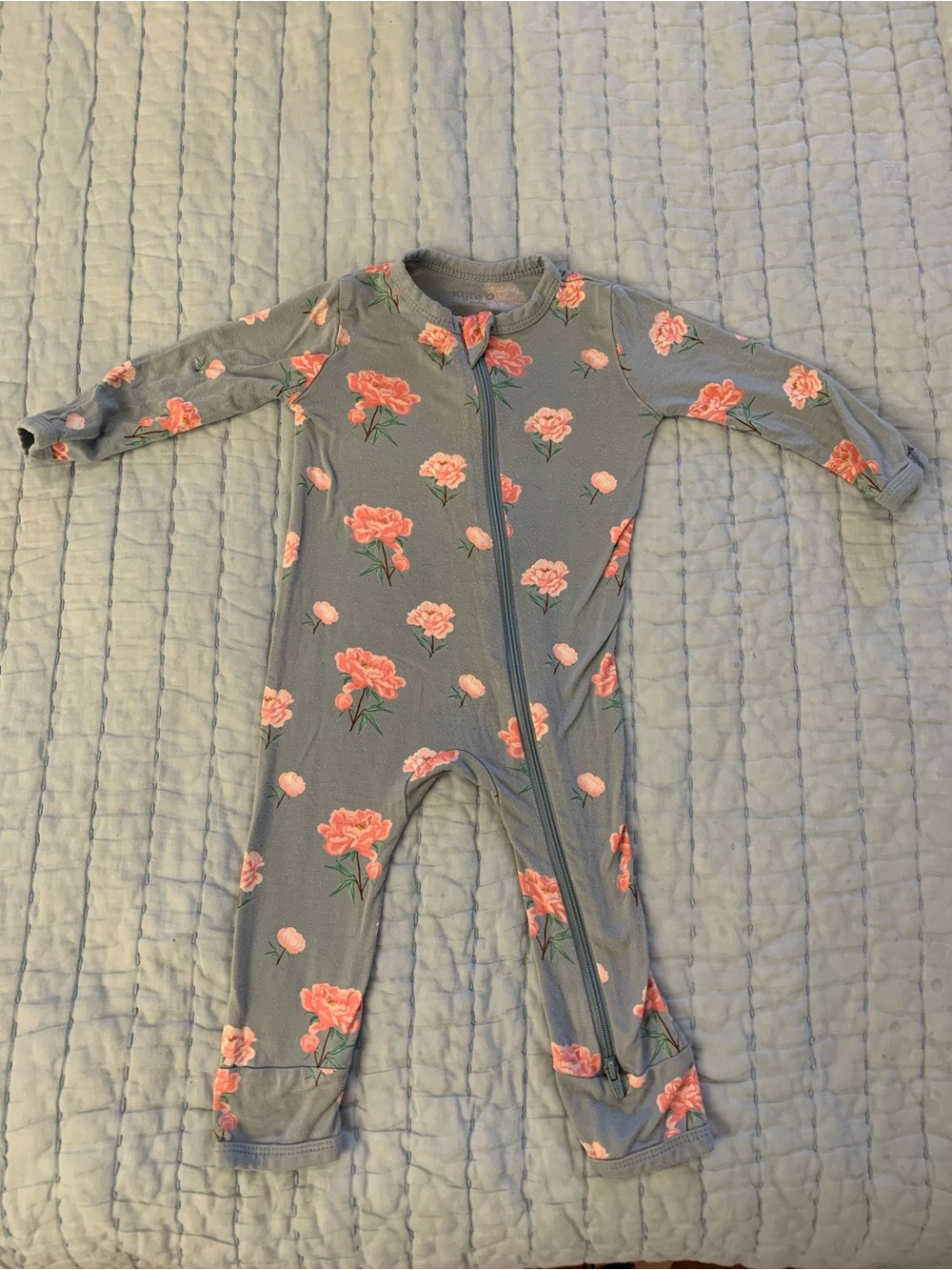 Kyte BABY Light Blue Footed Floral Zip-Front One-Piece Pink Flowers 3-6 M